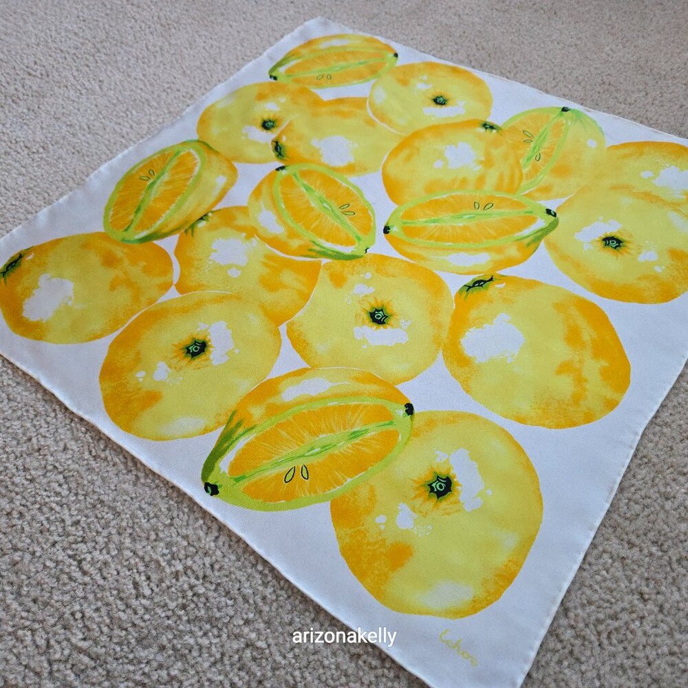 Echo Silk Scarf Neckerchief Hand-rolled Lemons Oranges Citrus - Picture 4 of 8